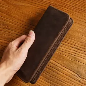 Vintage Artificial Leather Pen Holder, Multi-Slot Zippered Pencil Case, Portable Organizer for School, Office & Travel Supplies