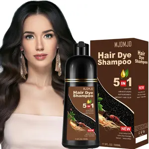 Black Hair Dye Shampoo 5-in-1, Instant Hair Color Shampoo for Gray Hair Coverage, Herbal Formula with Ginseng Extract & Plant Ingredients, Natural Sulfate-Free Hair Coloring for Women & Men, Champu Para Canas 200/500ML