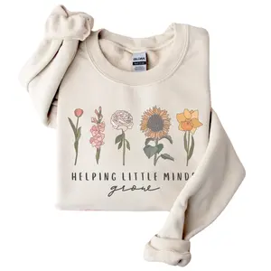 Teacher Sweatshirt Wildflower Daycare Teacher Shirt, Back to School, Matching Gift for Teacher Sweater Floral Shirt 0q7b8 Round Neck Casual