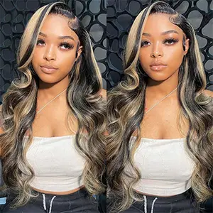 BangJazz FB/27 Balayage  Wigs Human Hair 13x6 Body Wave Highlight Lace Front wigs 180% Density Ombre Glueless Human Hair Wig for Women Pre Plucked