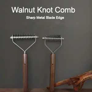 Pet Grooming Brush - Deshedding Tool for Dogs & Cats - Safe Stainless Steel Blade to Remove Tangles & Mats - Gentle on Skin - Professional Pet Cleaning & Grooming Supplies