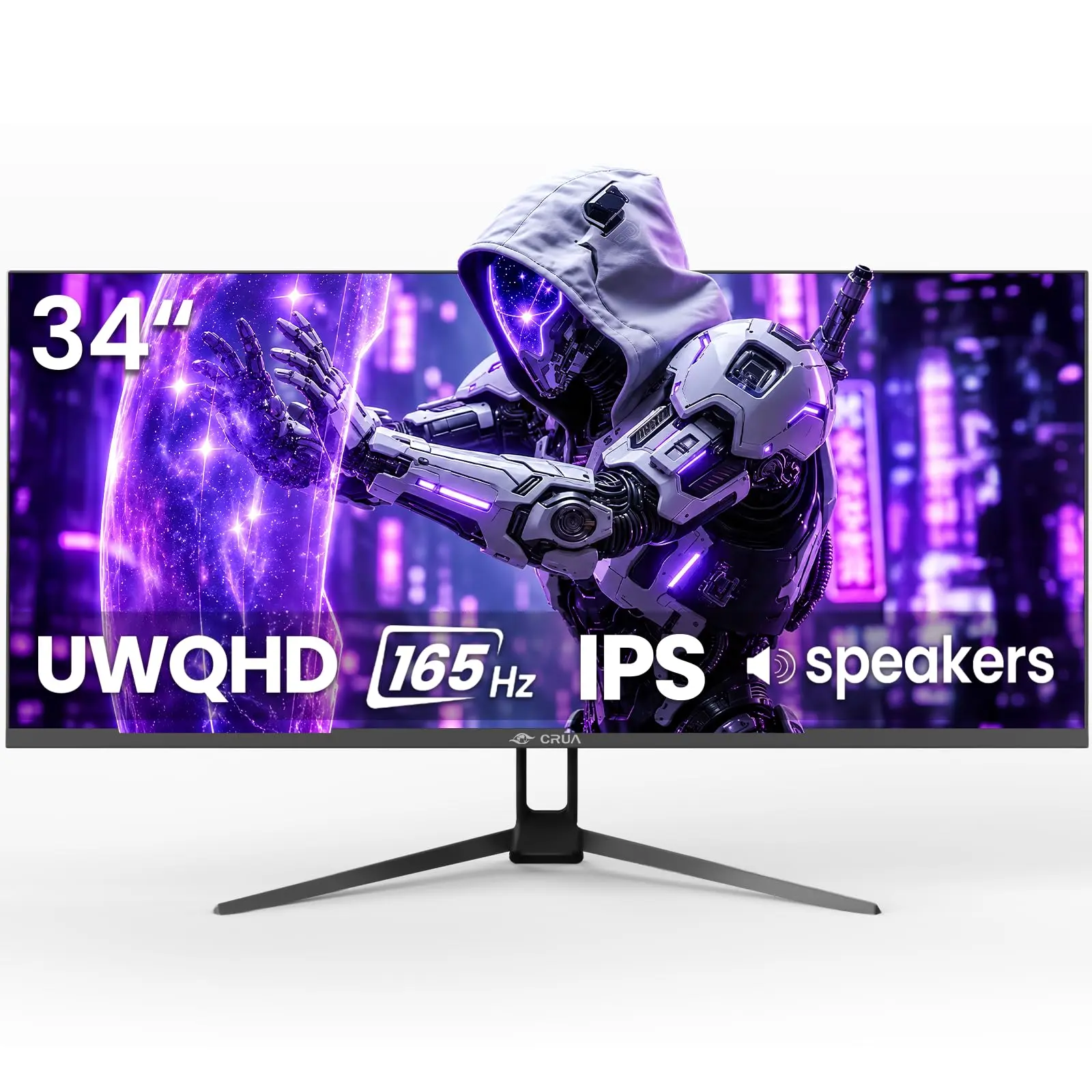 CRUA 34-Inch 165Hz UWQHD IPS Ultrawide Gaming Monitor with Speakers, PIP/PBP, 3440x1440 Resolution, 21:9 Aspect Ratio, FreeSync, 120% sRGB, HDMI 2.0, DP 1.4, Tilt Stand, 75x75 Mount for FPS, Trading, PC Work, Monitors