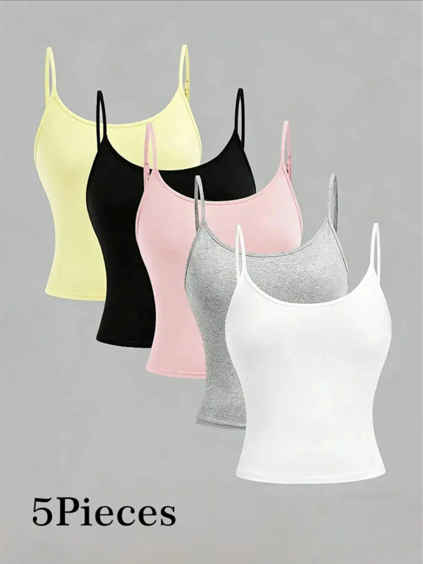 5-Piece Vintage Polka Dot Slim Fit Camisole Set, Breathable Soft Fabric, Ideal for Summer Daily Wear