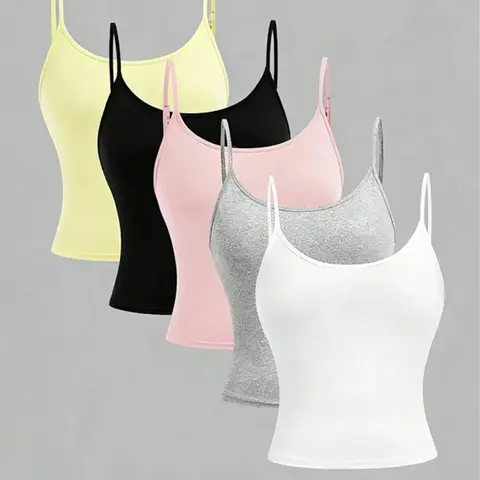 5-Piece Vintage Basic Polka Dot Strap Set, Breathable Soft Fabric, Slim Fit, All-Season Fashion, Perfect for Summer Style
