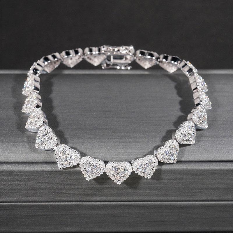 VVS1 All Moissanite Heart Bracelet Necklace 925 Sterling Silver Jewelry with GRA Certification For Women
