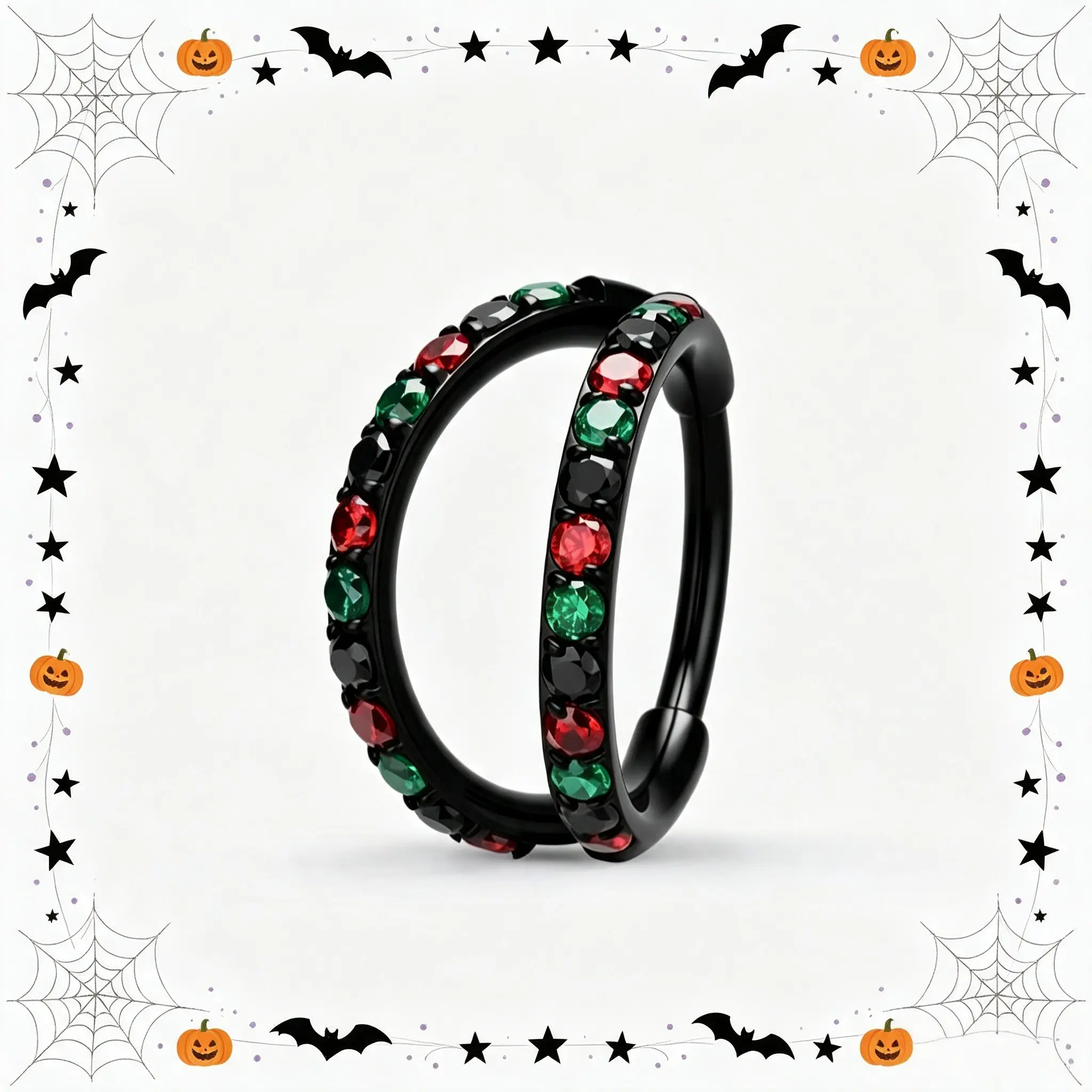 OUFER Halloween 20G 316L Stainless Steel Hinged Segment Clicker Nose Hoop Ring - Unisex Spooky Aesthetic Rhinestones Unique Jewelry for Nose or Cartilage Piercings, Nose Piercing