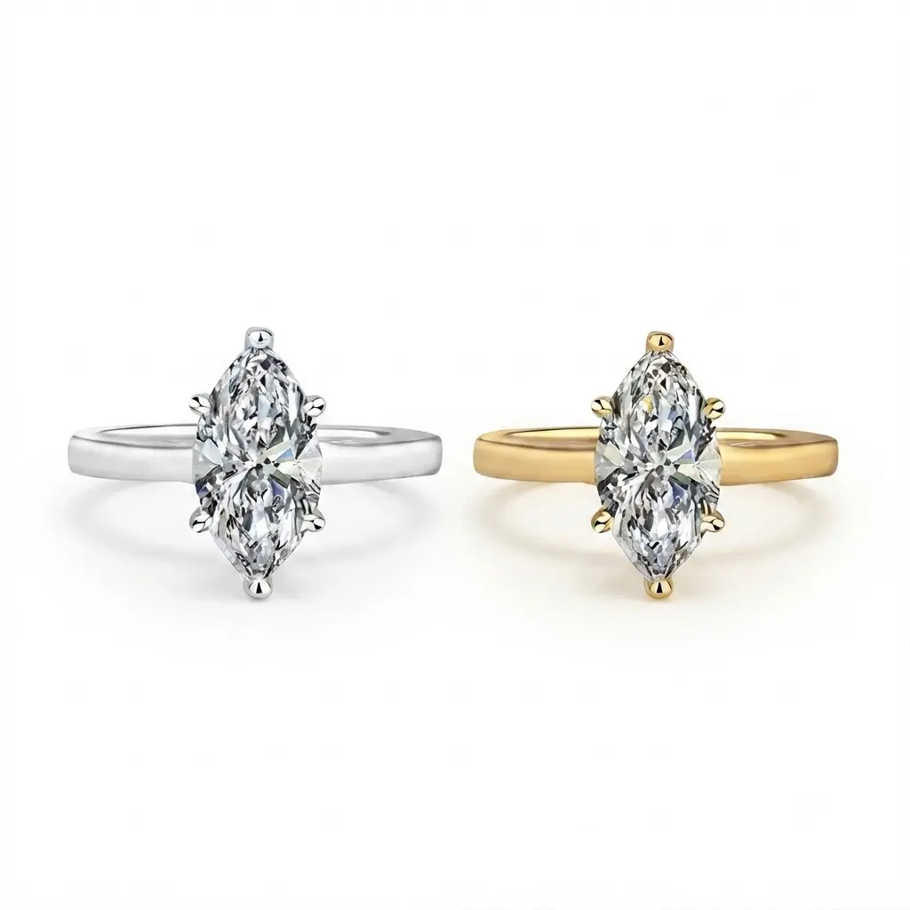 EVA 925 Sterling Silver Ring, Marquise Cut Synthetic Moissanite Artificial Gemstone Jewelry Accessory