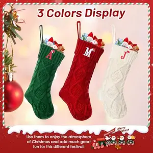 Initials A Christmas Stockings, 20 Inch Large Family Personalized Monogram Embroidered Red Knitted Xmas Stocking