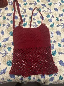 Summer Crochet Top - Red Crocheted Top with Unique Design and Straps Womenswear