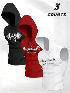 Men's 3-Piece Weightlifting Hoodie Set, Sleeveless Gym Vest Design, Sporty Fitted for Daily Fitness & Outdoor Activities, Gym Outfits, Gym Athletic Clothes, Gym Exercise Activewear, Gym Clothes Set, Workout Sportswear
