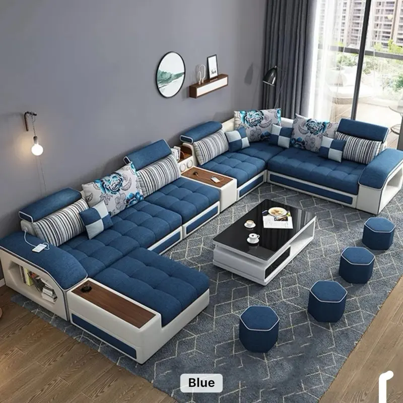 Washable Jacquard Couch Slipcover Blue Modern Design for Home Decor