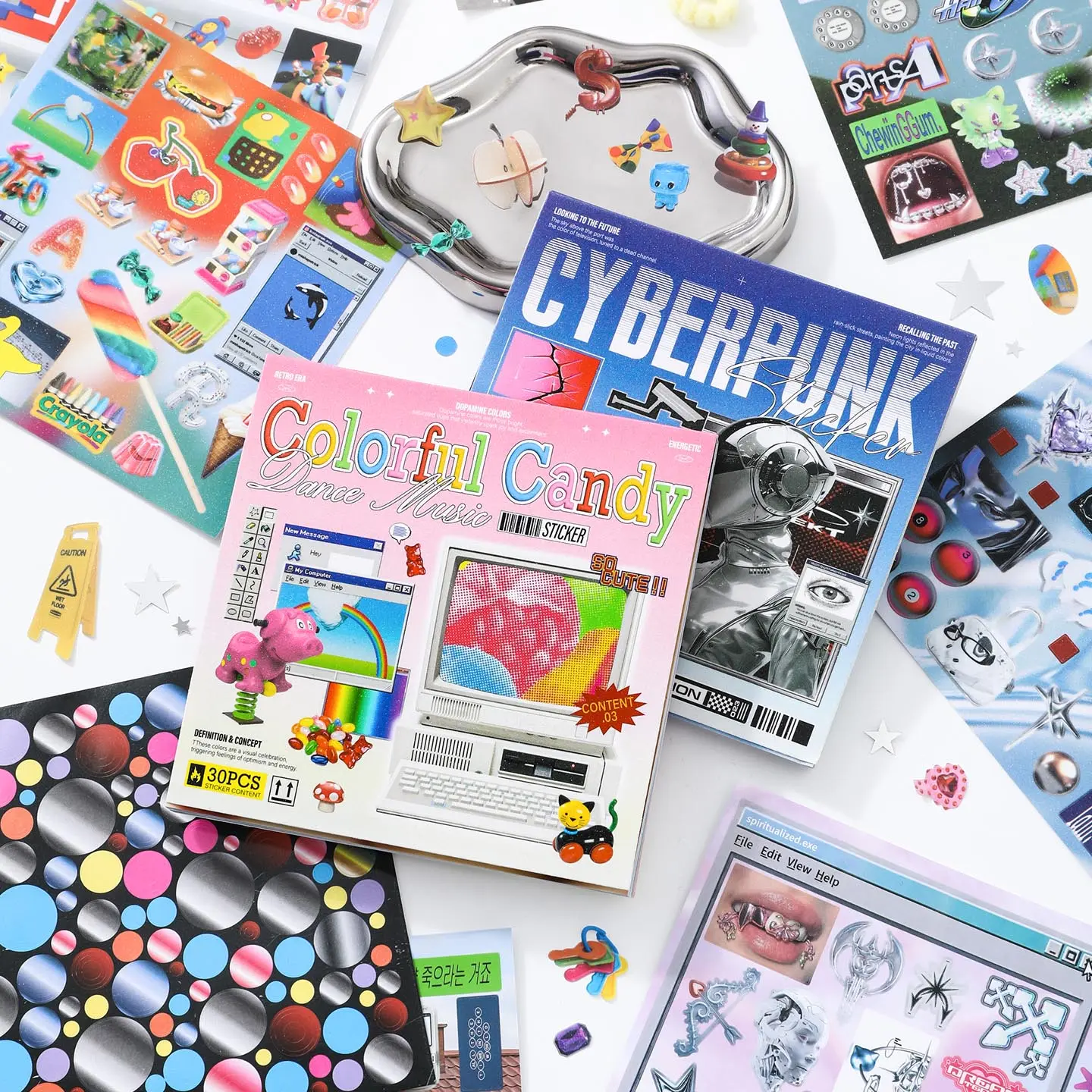 Retro & Future Y2K Sticker Book 30 Sheets | Cyberpunk Dreamcore Aesthetic Stickers for Junk Journaling, Scrapbooking, Planner Decor & Stationery Gifts