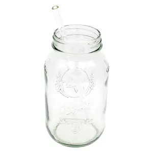Long Glass Straws for Quart Mason Jars 4 Pack + Cleaner