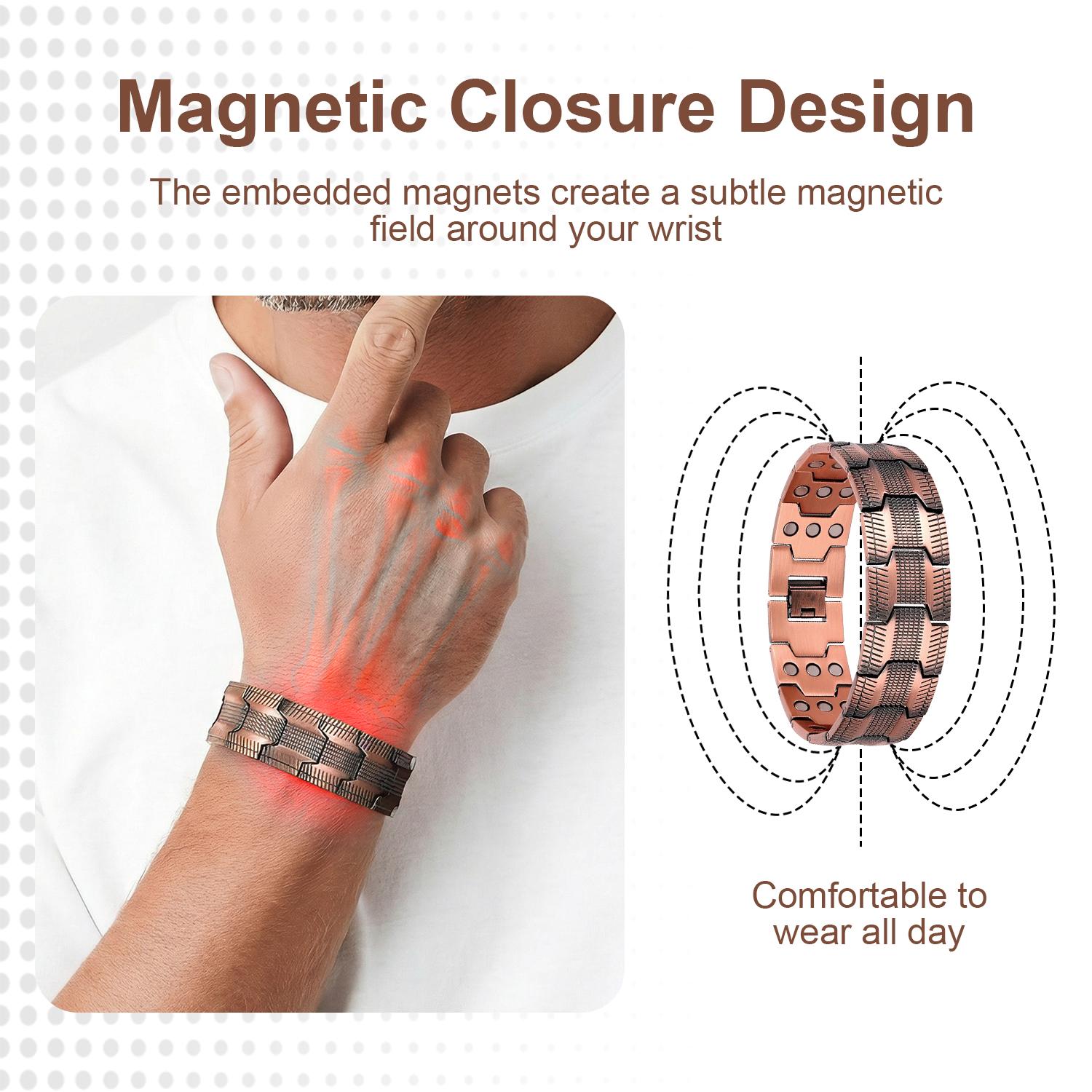 Men's Copper Magnetic Bracelet Triple Strong Magnets, Adjustable Magnetic Therapy Bracelet for Joint Pain Relief & Energy Circulation, Jewelry Gift for Valentine's Day Father's Day