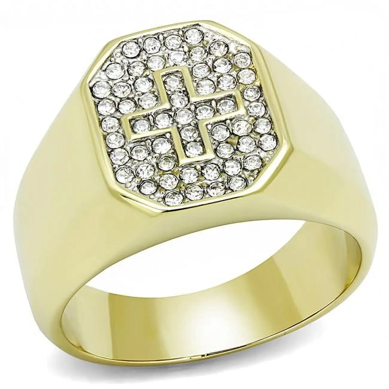 Alamode TK3270-13 Men Two-Tone IP Gold Stainless Steel Ring with Top Grade Crystal in Clear - Size 13