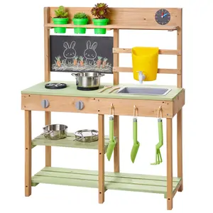 VEVOR Mud Kitchen, Outdoor Mud Kitchen for Kids, Wood Outdoor Play Kitchens with Stoves, Tank, Sink, Planting Shovels, Spatulas, Box, Cookware Pots and Accessories, Wooden Play Kitchens for Home, Lawn