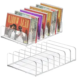 2 Pcs Clear Acrylic CD Holder DVD/CD Display Rack & CD Storage Box & Vinyl Record Storage Stand Holds up to 14 Standard CD Cases for Media Shelf Storage and Organization