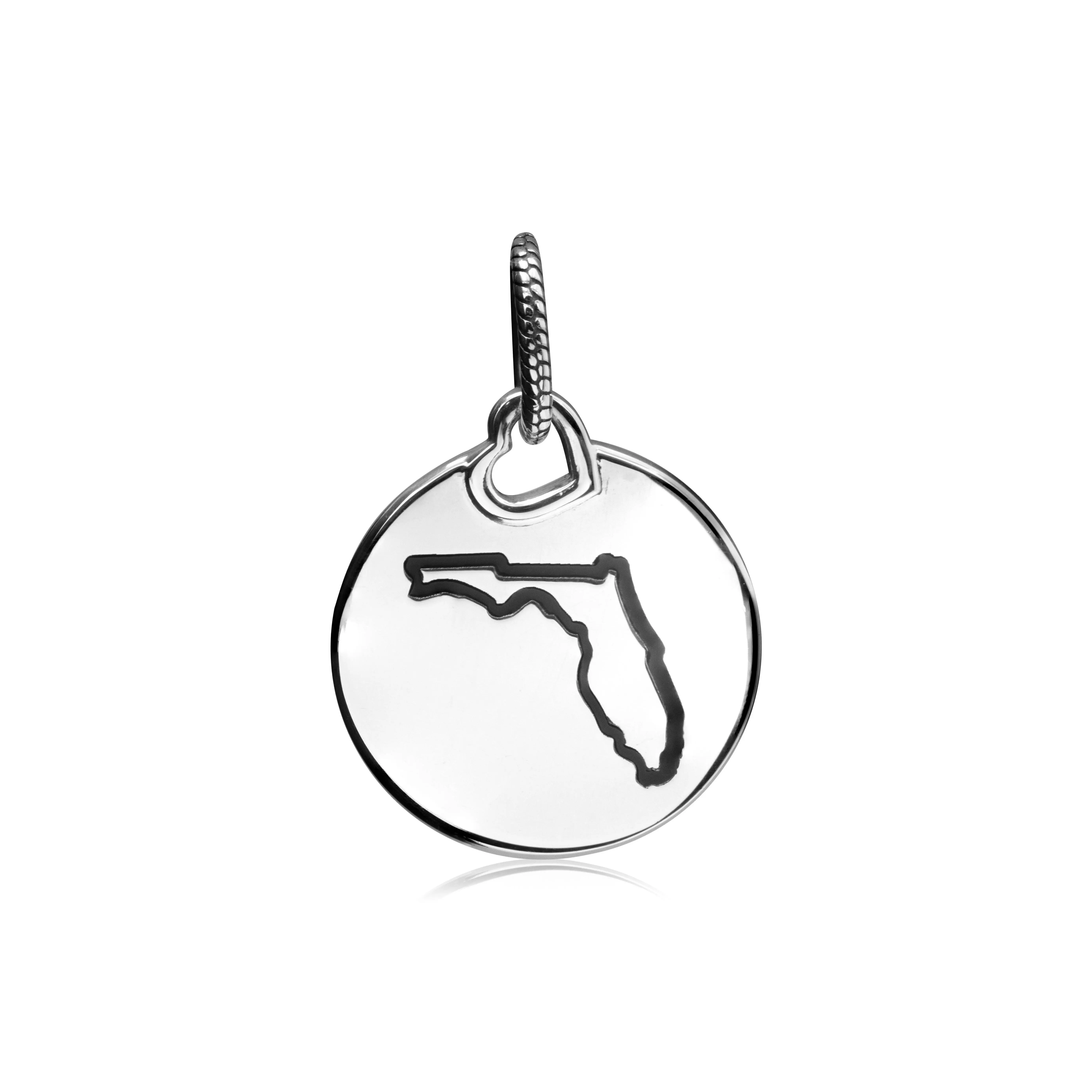Engraved Unisex Pandora New York State Outline Round Silver Pendant, Model ENG398610C00-11