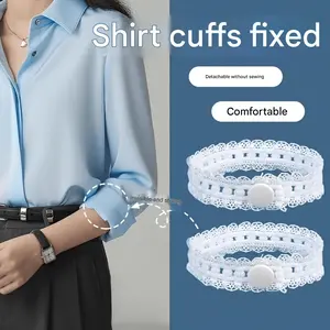 2 Pack Shirt Sleeve Garters Adjustable Arm Cuff Holders Elastic Sleeve Keeper Bands Retainer Straps Stretchable Roll-Up Sleeve Tightener For Men Women Dress Shirts Pants Clothing Accessories
