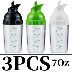 3 Pack Salad Dressing Shaker Container, Homemade Salad Dressing Bottle Mixer Measure,Dripless Pour, Soft Grip, BPA Free
