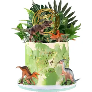 Dinosaur Cake Toppers Figures Model Grass Cake Decorations for Dinosaur Themed Jungle Birthday Supplies (Style 1)