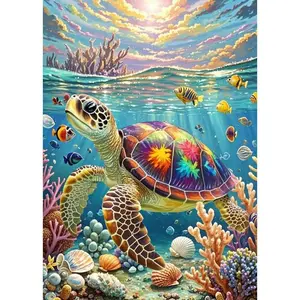 Sea Turtle  Painting Kits for Adults, 5D  Art Kits for Beginner, DIY Round Full Drill  Dots Paintings  Painting for Home Wall Decoration , 12x16inch