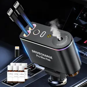 XHj Multi-purpose Intelligent Car Charging Hub  with Aromatherapy Diffuser & Starry Sky Light, Compatible with iPhone/Android | Intelligent Sensing Auto-On, Dimmable Galaxy Projection, Essential Oil Diffuser, Fast USB-C Charging for Car Interior Ambiance