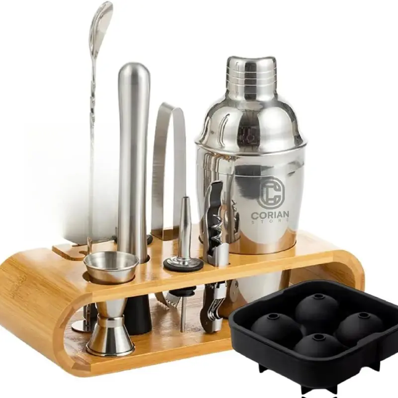 Cocktail Shaker Set Bartender Kit with Stand – Professional Bar Set for Home Bar – Martini Shaker, Jigger, Muddler & Strainer – Complete Drink Mixer & Bar Tools Set for Cocktails and Mixology 10 Pcs