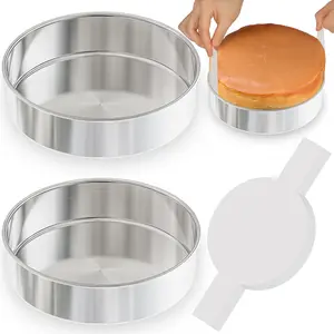 8 Inch Cake Pan Set of 3, 2Pack Cake Pans & 1Pack  Paper(100 Sheet), Stainless Steel Round Layer Cake Baking Pans, Circle Cake Pan Tins for Birthday Christmas,  & Dishwasher Safe