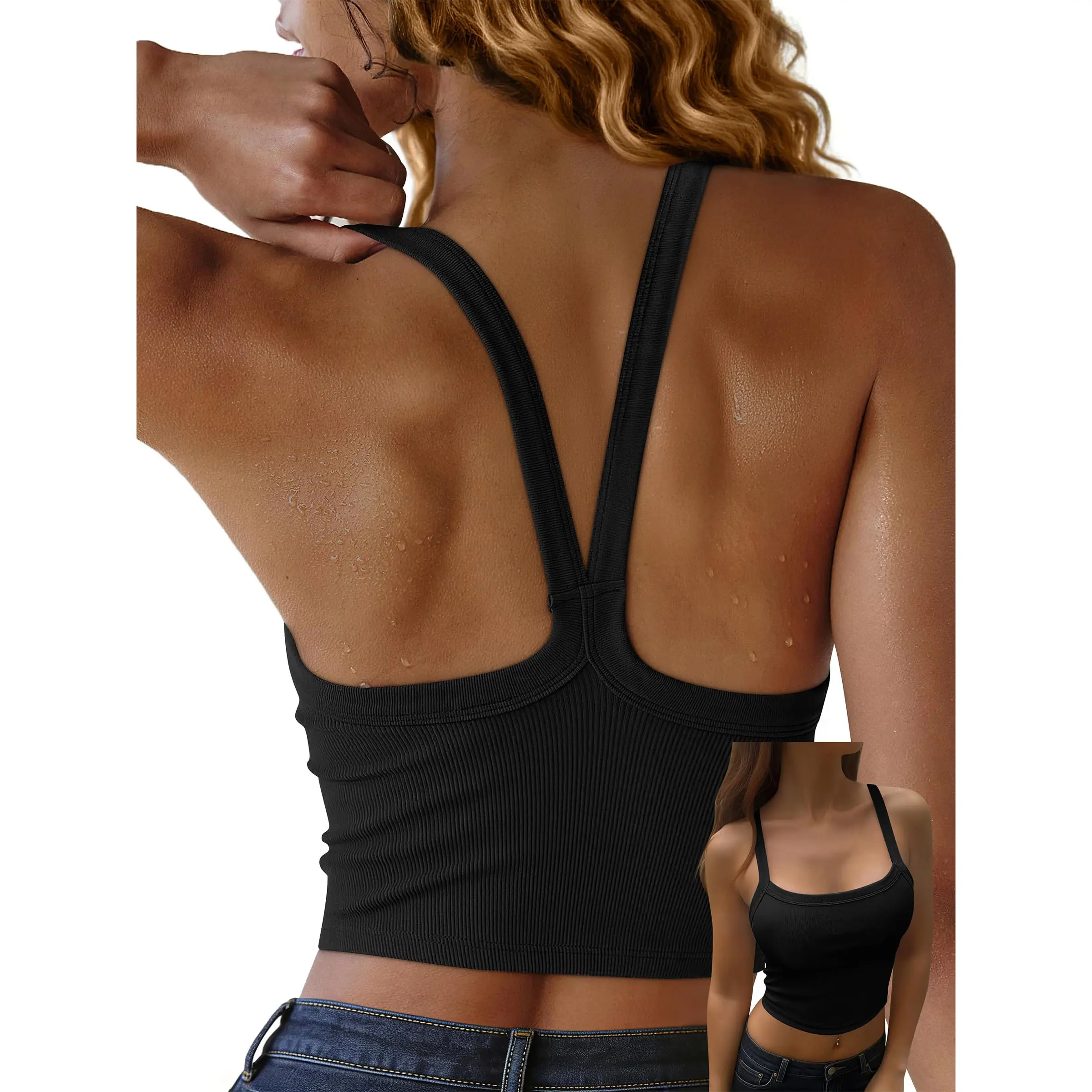 ANRABESS Women Halter Gym Clothes Tank Tops Sleeveless Crop Scoop Neck Backless Ribbed Shirts Workout Camisole Athletic 2026