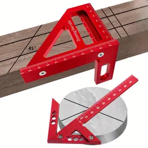 2pcs Square Protractor and Center Scribe Gauge Kit - Aluminum Alloy Center Finder Miter Triangle Ruler T-Type Scriber , Multi Angle Layout Measuring Ruler, Hardware, Layout Measuring Tool, Woodworking Square Protractor