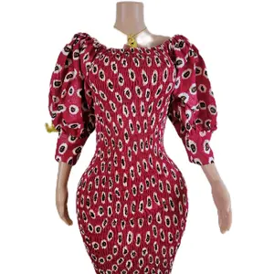 Casual African Print Cotton Fabric Dress for Women - Womenswear Casual Wear Comfort Summer Party