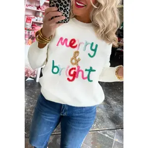 White Merry & Bright Round Neck Casual Sweater
