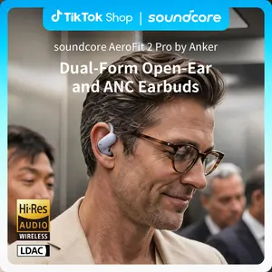 Soundcore AeroFit 2 Pro by Anker, Open-Ear and Active Noise Cancellation Modes, Hi-Res Open Ear Headphones for Commute,Office,Fitness, LDAC, 4-Mic AI Clear Calls, 34H, IP55, Wireless Bluetooth Earbuds
