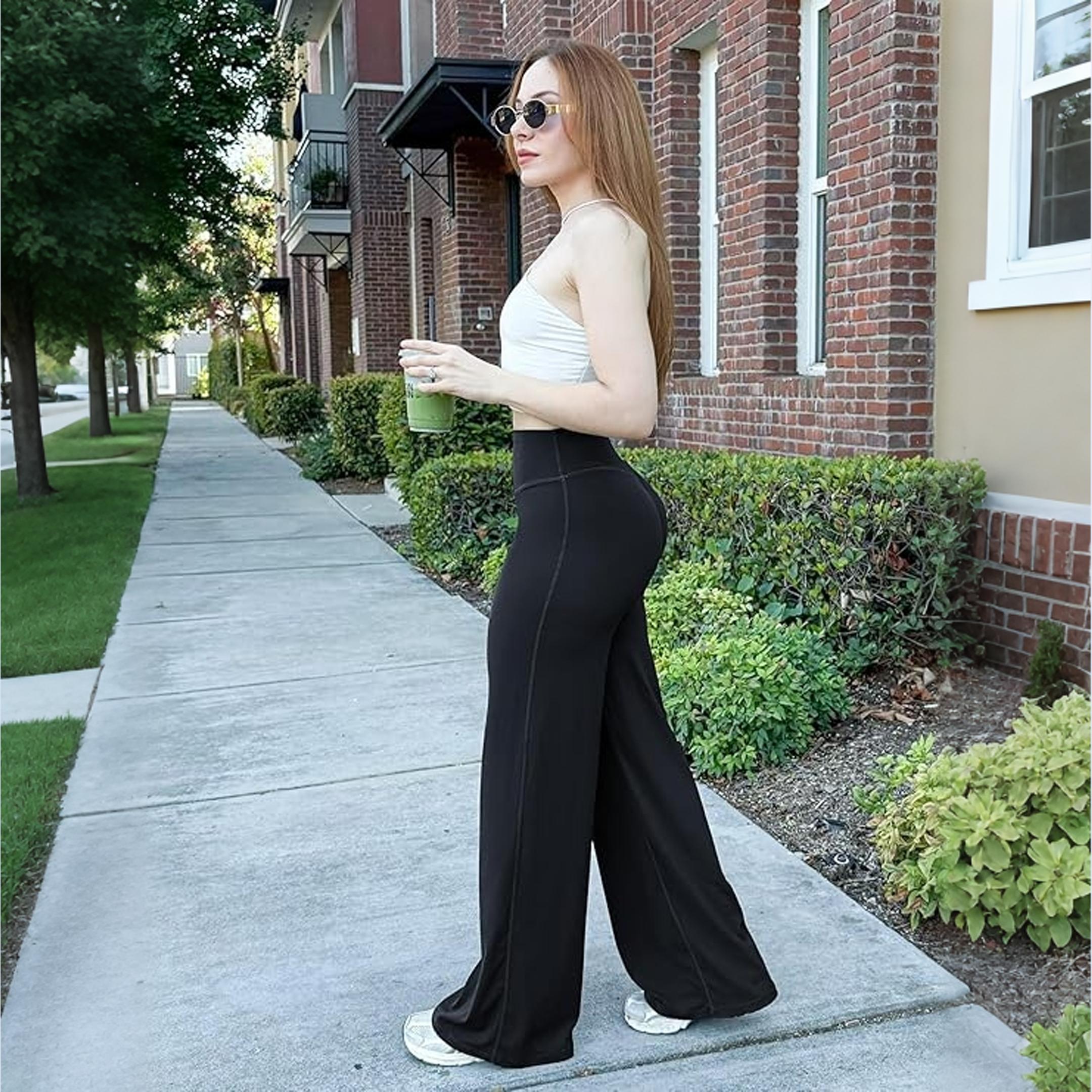 DEEFY Sav Wide Leg Pants High Waisted Flare Yoga Pants Tummy Control Butt Lifting Leggings Workout Gym Athletic Lounge Pants Women Spandex