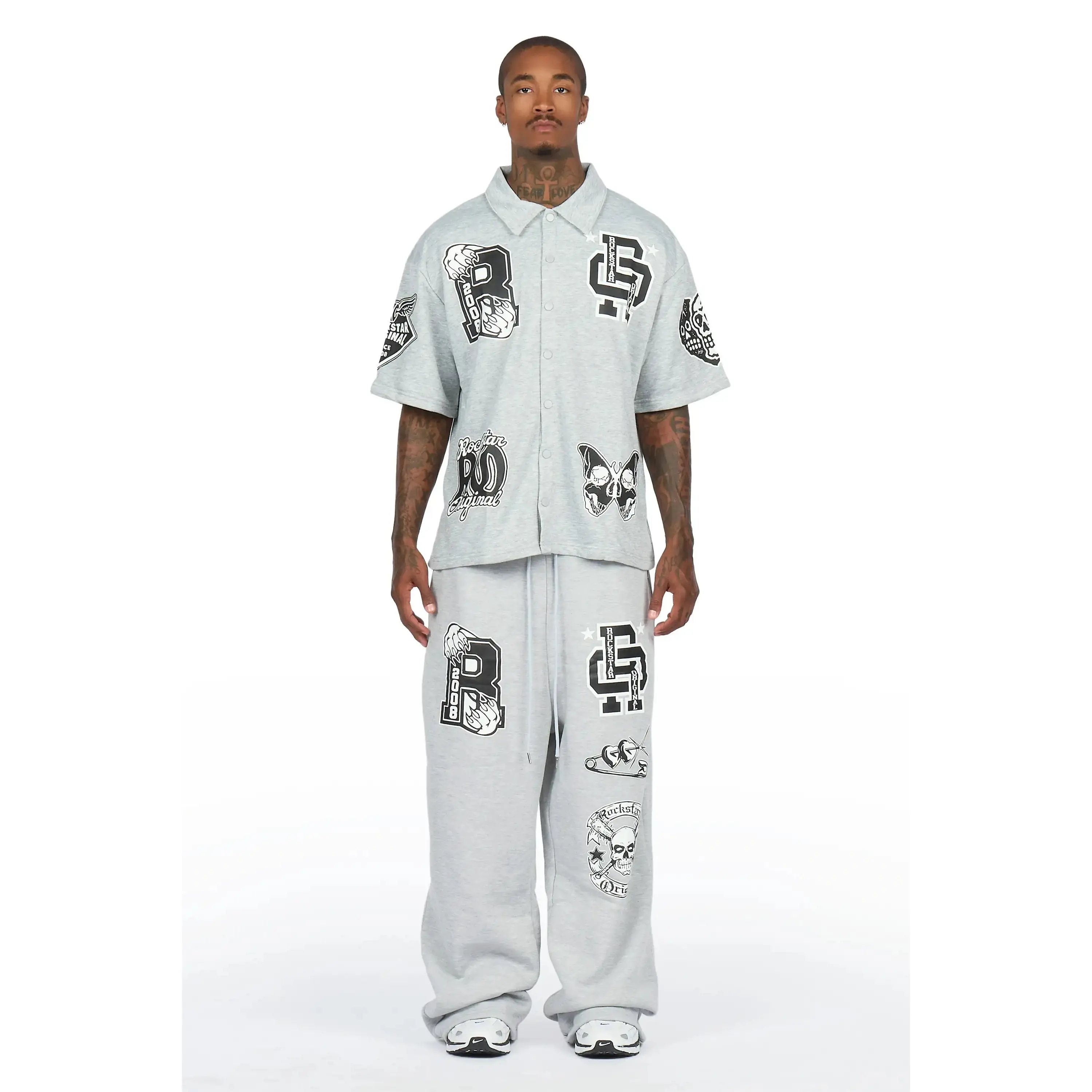 Igor Heather Grey Crop Boxy Shirt/Fleece Baggy Track Set Igor Heather Grey Crop Boxy Shirt/Fleece Baggy Track Set