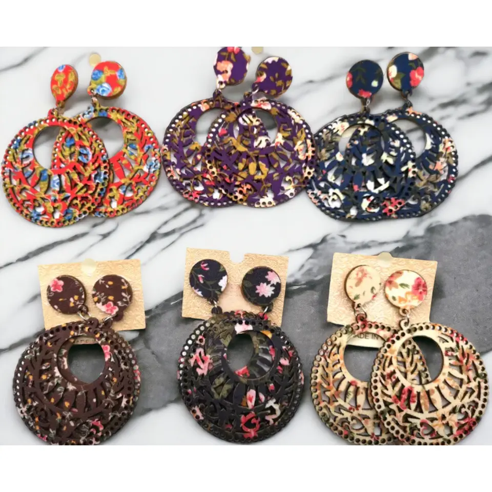Round Wooden Hand Made African Print Earrings