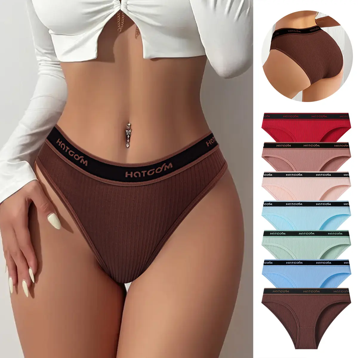 HOTCOM Women's Letter Print Contrast Binding Panty, Regular Fit Lady Soft Comfy Pastel Breathable Knicker for Daily Wear, Women's Comfort Underwear for Fall, Womenswear Panties
