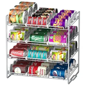 stusgo 4 Tiers Stackable Can Rack Organizer for up to 48 Cans for Kitchen Cabinet and Pantry (Silver)