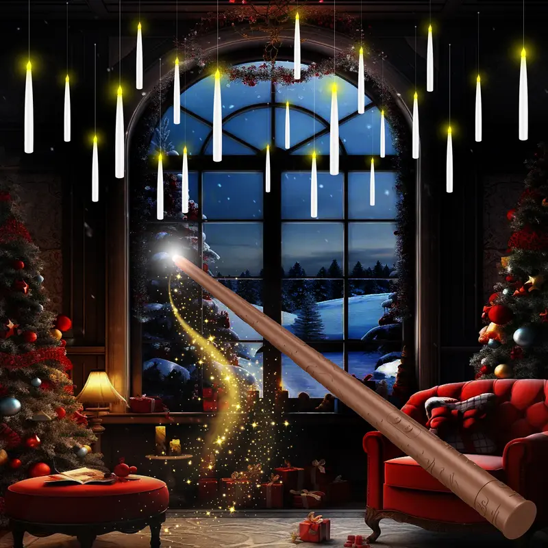 6.6" Floating LED Flameless Light Candles - Battery-Operated Non-Toxic Wall Hanging Home Decor Items, House Accessories with Remote Control, Wand, Magical Whimsical Room Decor for Valentine's Day Home Use, Festive Gift