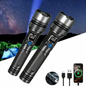 【Buy One Get One Free】2-in-1 Strong Flashlight (Power Bank), Lumen  Flashlight, Digital display ofpower, Rechargeable, Zoomable,, X4Waterproof,Adjustable Brightness Flash Light for Outdoor, Emergency,Camping Accessories, Black