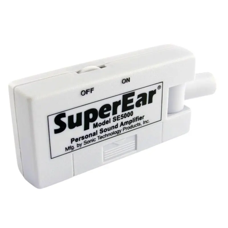 SuperEar SE5000 Silver Stainless Steel Handheld Body-Worn Personal Sound Amplifier - Wheel Control, Stereo Audio, Clip-On Design, AAA Battery-Powered, 30-Hour Runtime, Amplifies Up to 50dB, 0.5 lbs, 3.05 x 2 x 0.75 in