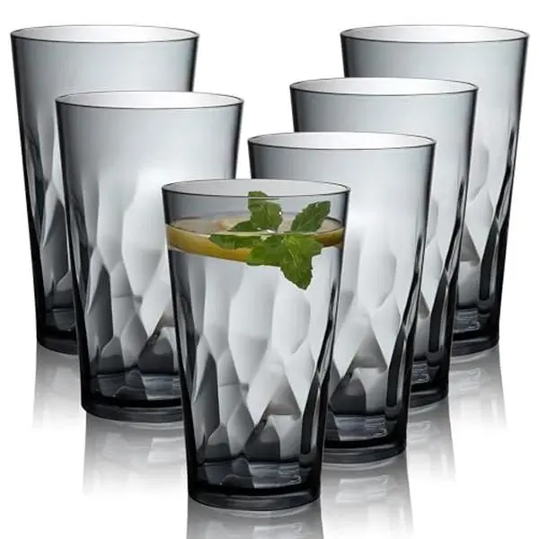 Unbreakable Plastic Drinking Glasses, Set of 6, Shatterproof Drinking Cups, Plastic glass cup,16 oz plastic Tumbler Cups,Dishwasher Safe (Grey)