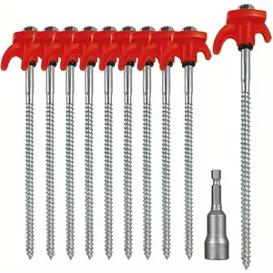 10 pieces of heavy-duty threaded ground spikes with fluorescent handles! Q195 steel is resistant to bending, can be fixed in seconds on sand or grass, and can prevent loss of the portable box
