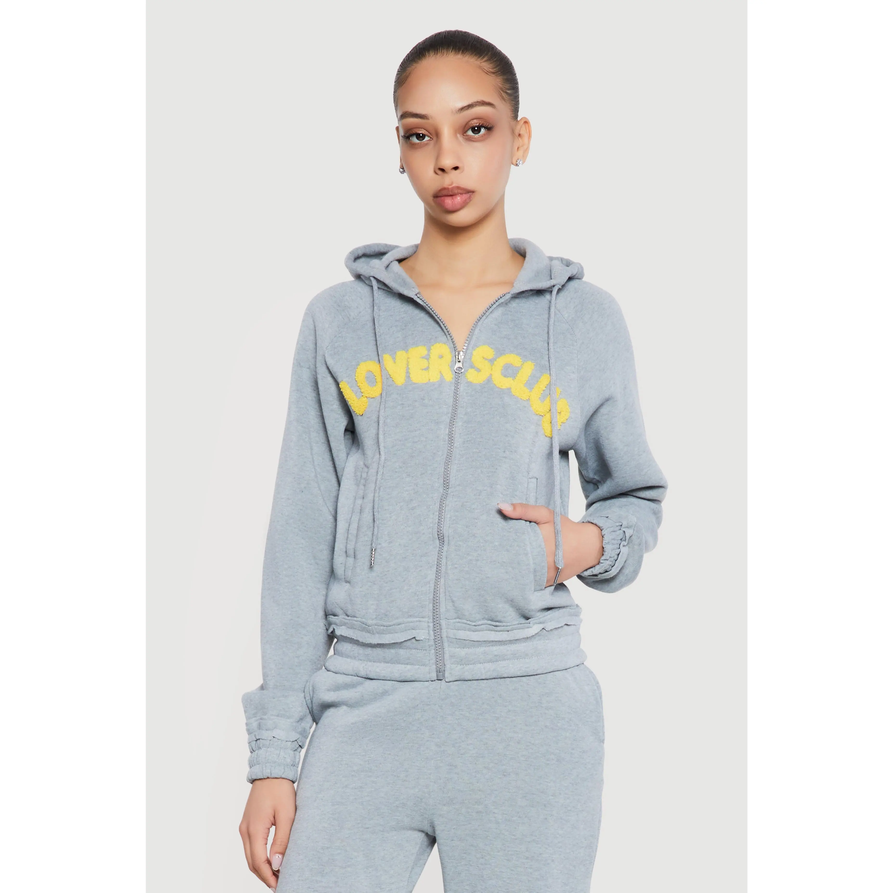 Lovers Club Graphic Zip Front Hooded Sweatshirt