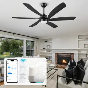 64 Inch Outdoor Ceiling Fan with Light for Patio,Waterproof ABS High CFM 6 Blades Smart Alexa/APP/Remote Control Ceiling Fans, Industrial Reversible Quiet DC Motor Ceiling Fan Light for Living Room Bedroom Outside Porch,Modern Black/White/Sliver