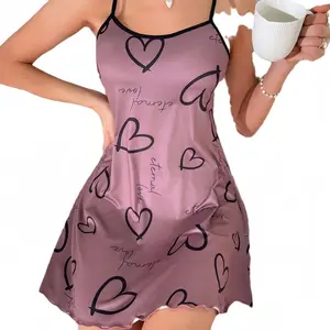 2026 European and American sexy new style camisole dress home wear camisole nightdress printed dress sleepwear silk pajama set