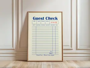 Blank Guest Check Digital Art Print, Trendy Home Decor, Vivid Prints, Blank Gift Poster