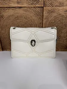 Pre-owned Bvlgari White Serpenti Forever Leather Shoulder Bag with Black & White Enamel Snake Head Lock