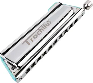 Trochilus 10 Holes Chromatic Harmonica Key of C Armonica Valveless Harp Mouth Organ Chromonica with Case for Adults Professionals Beginners  Teachers Students (Blues/Ritcher Tuning Key of C)